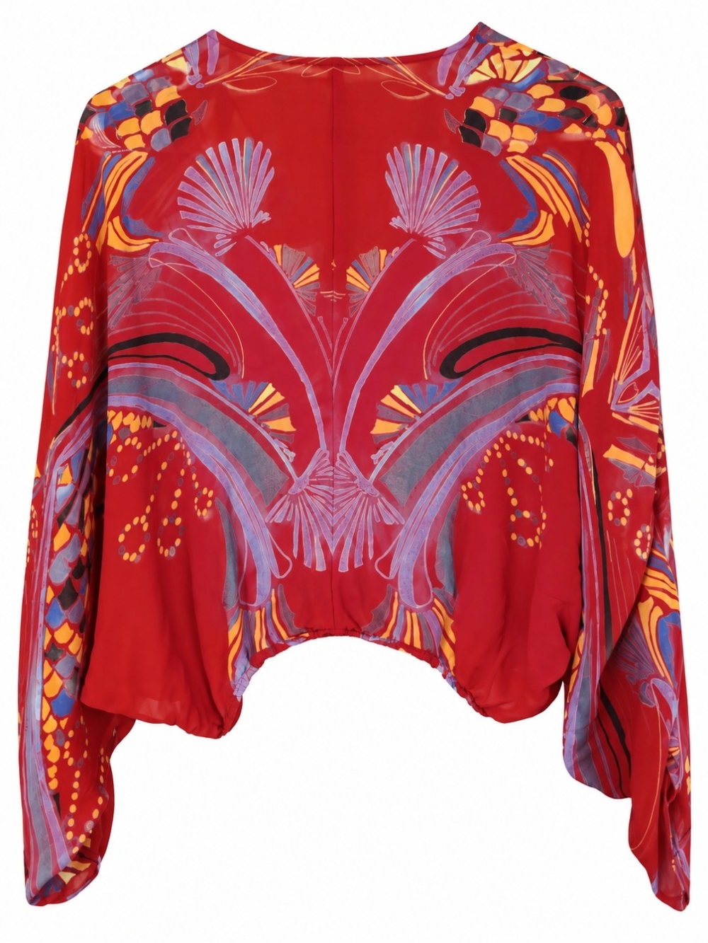 Free People XS Red Abstract Print Dolman Sleeve Boho Blouse EUC - Picture 3 of 5